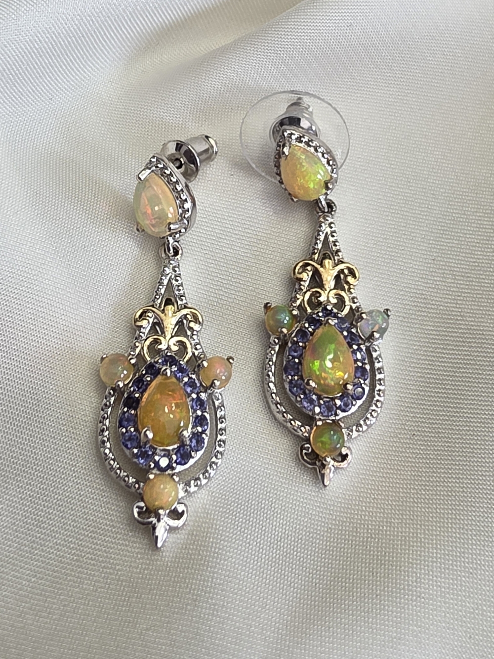 Chuck Clemency Vintage Fire Opal And Tanzanite Teardrop Earrings